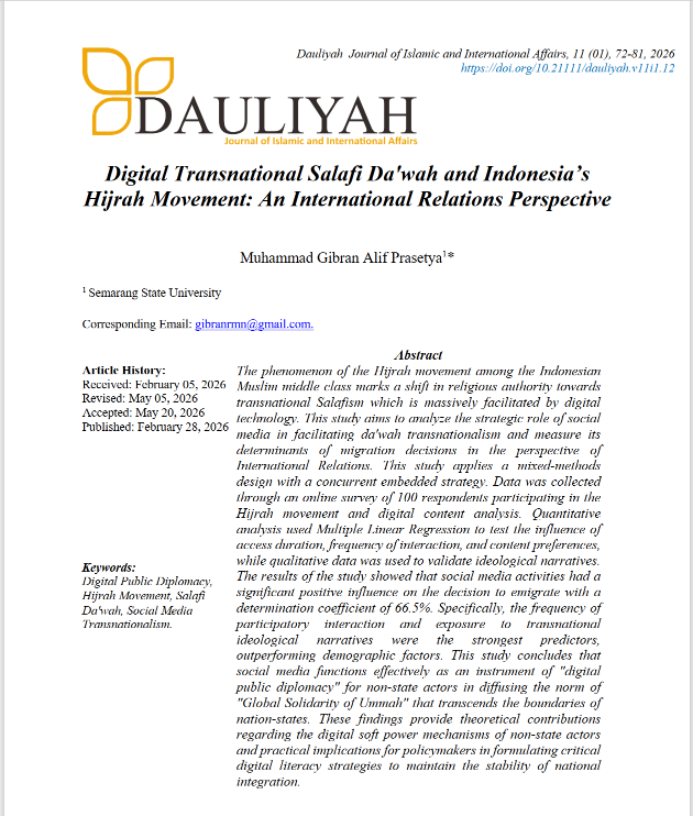 Digital Transnational Salafi Da'wah and Indonesia’s Hijrah Movement: An International Relations Perspective