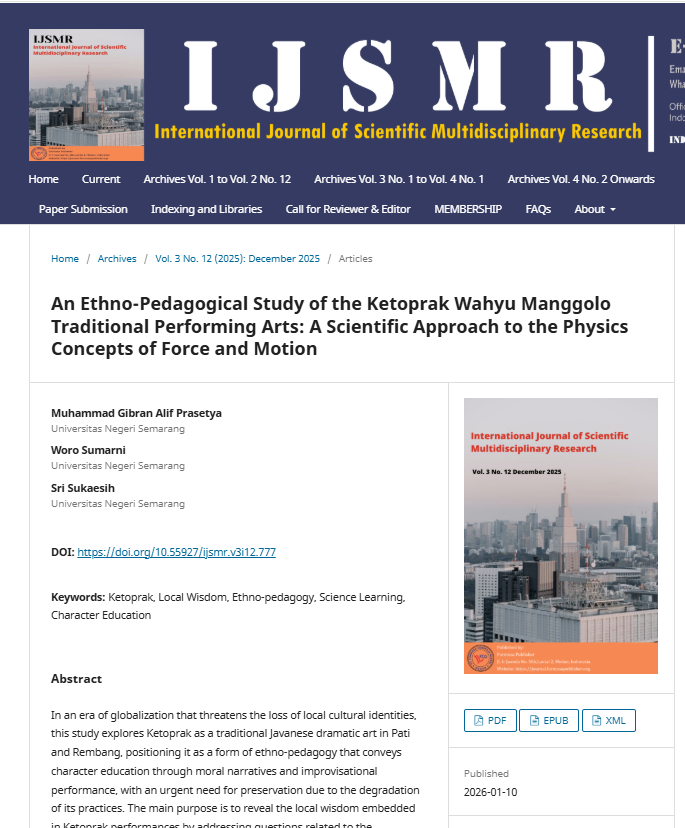 An Ethno-Pedagogical Study of the Ketoprak Wahyu Manggolo Traditional Performing Arts: A Scientific Approach to the Physics Concepts of Force and Motion