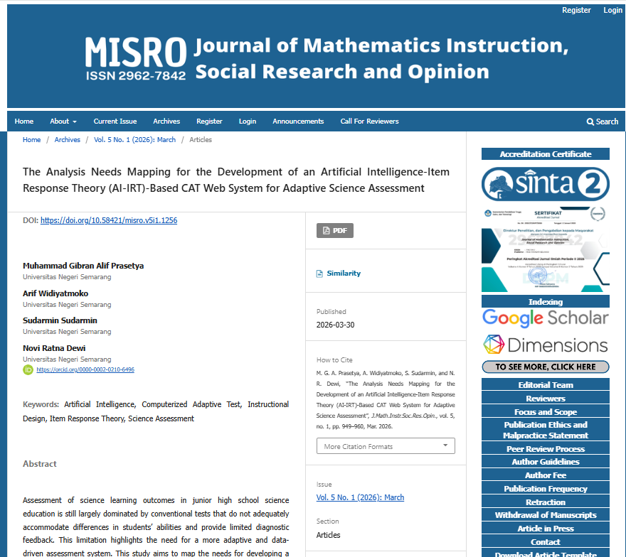 The Analysis Needs Mapping for the Development of an Artificial Intelligence-Item Response Theory (AI-IRT)-Based CAT Web System for Adaptive Science Assessment