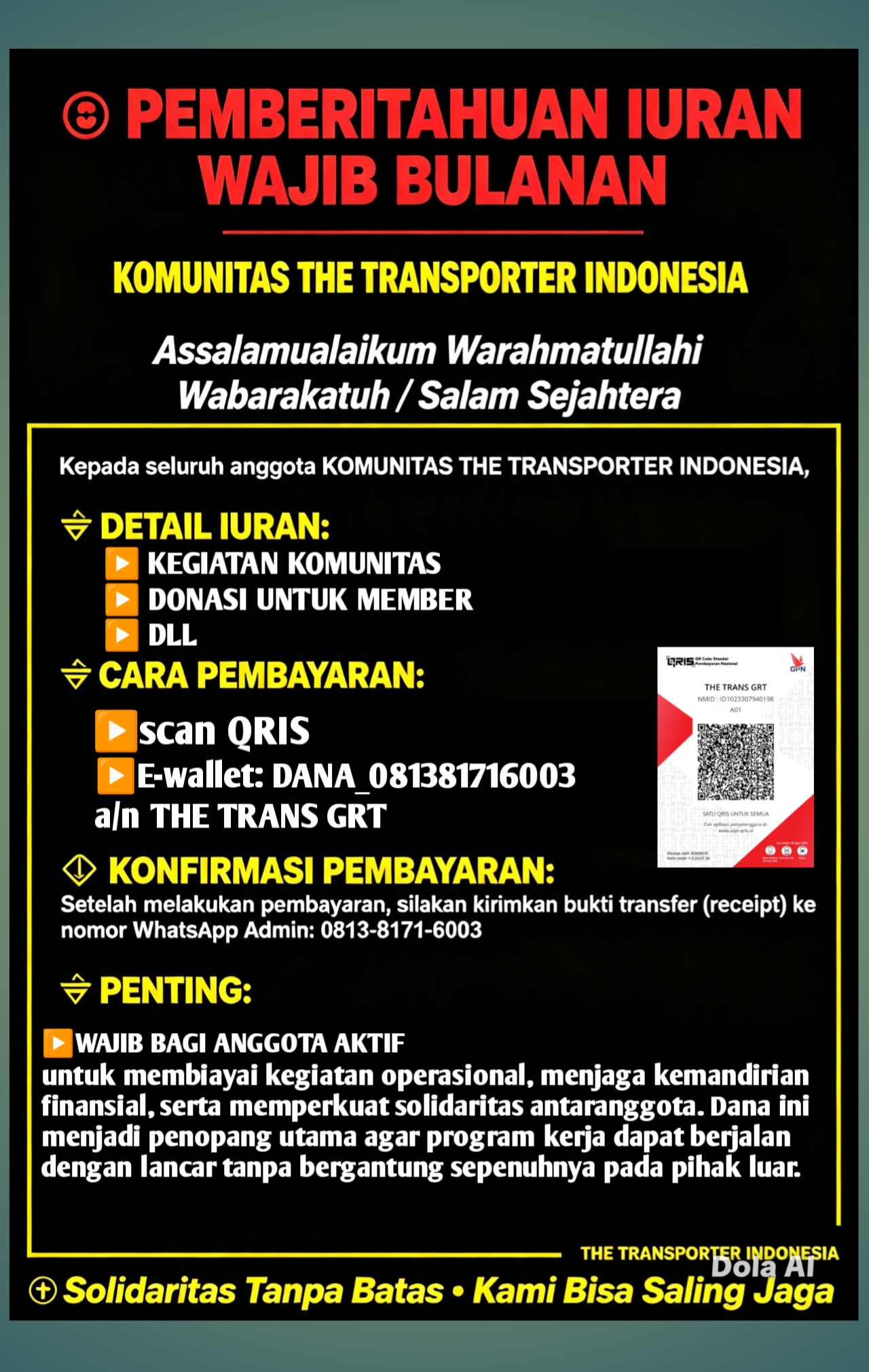IURAN WAJIB MEMBER THE TRANSPORTER INDONESIA